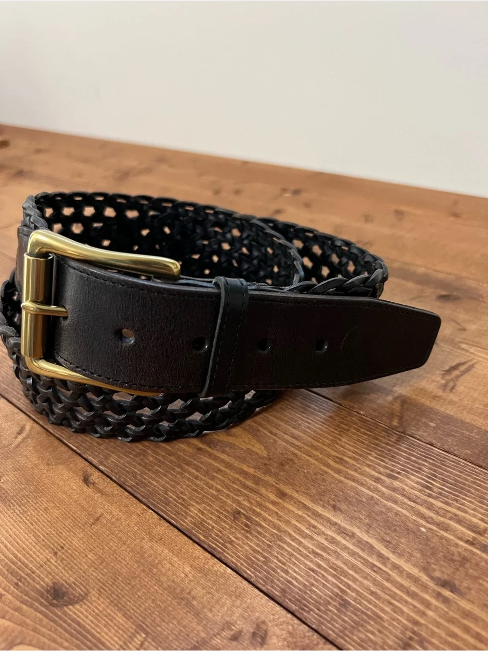 Brown Leather Woven Belt Brass - Tone Buckle Talbots Size Medium